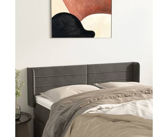 Tăblie de pat cu aripioare gri închis 147x16x78/88 cm catifea