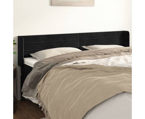 Tăblie de pat cu aripioare negru 203x16x78/88 cm catifea