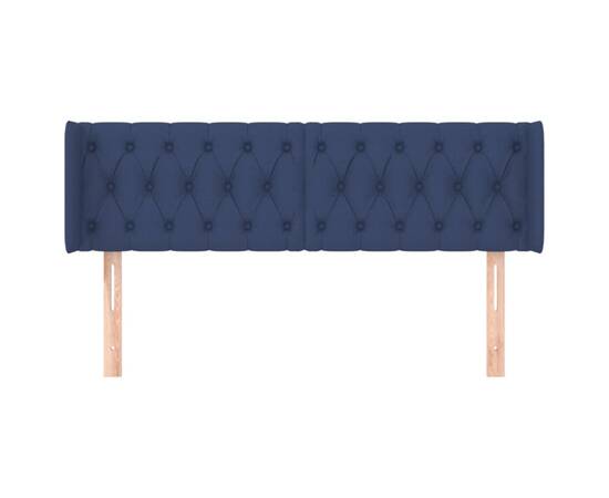 Tăblie de pat cu aripioare, albastru, 147x16x78/88 cm textil, 3 image