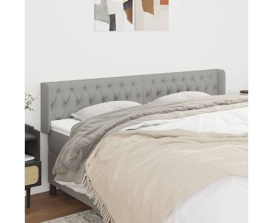 Tăblie de pat cu aripioare gri deschis 203x16x78/88 cm textil