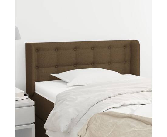Tăblie de pat cu aripioare maro închis 103x16x78/88 cm textil
