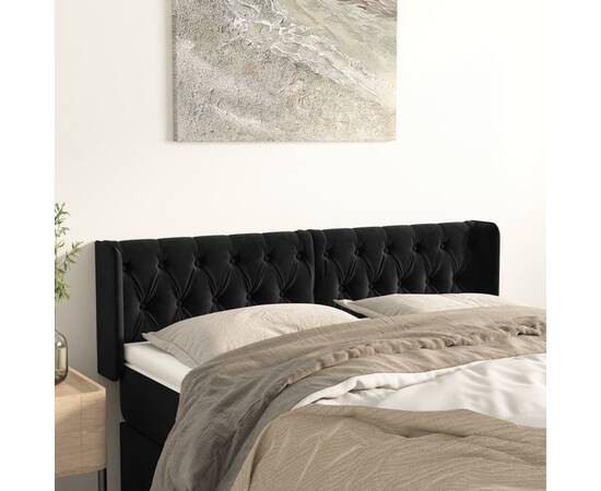Tăblie de pat cu aripioare negru 163x16x78/88 cm catifea