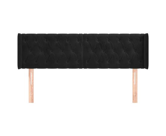 Tăblie de pat cu aripioare negru 163x16x78/88 cm catifea, 3 image
