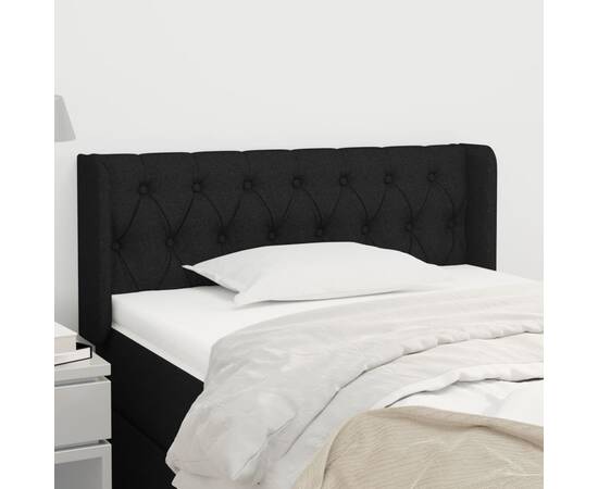 Tăblie de pat cu aripioare negru 93x16x78/88 cm textil