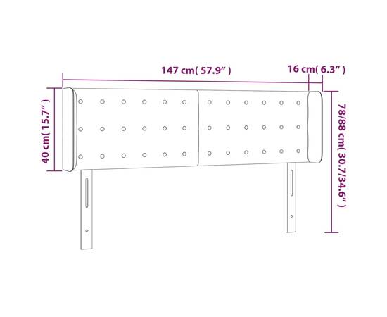 Tăblie de pat cu aripioare gri închis 147x16x78/88 cm textil, 9 image