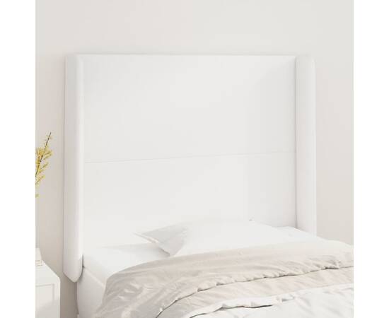 Tăblie de pat cu aripioare, alb, 83x16x118/128 cm, piele eco