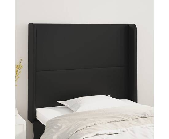 Tăblie de pat cu aripioare, negru, 103x16x118/128 cm, piele eco