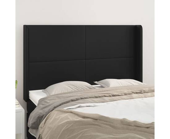 Tăblie de pat cu aripioare, negru, 147x16x118/128 cm, piele eco
