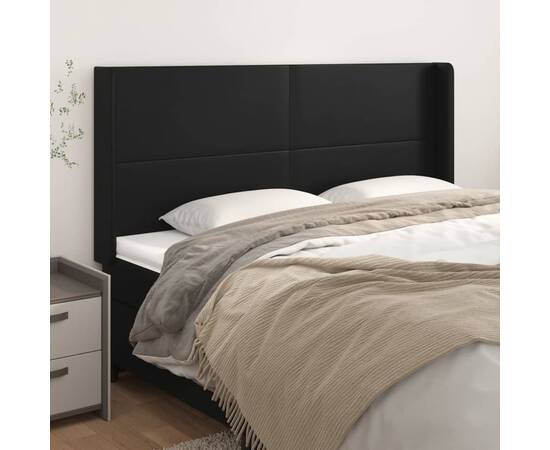 Tăblie de pat cu aripioare, negru, 163x16x118/128 cm, piele eco