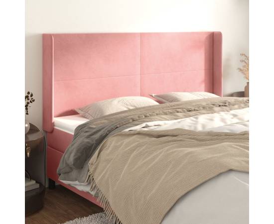 Tăblie de pat cu aripioare, roz, 183x16x118/128 cm, catifea