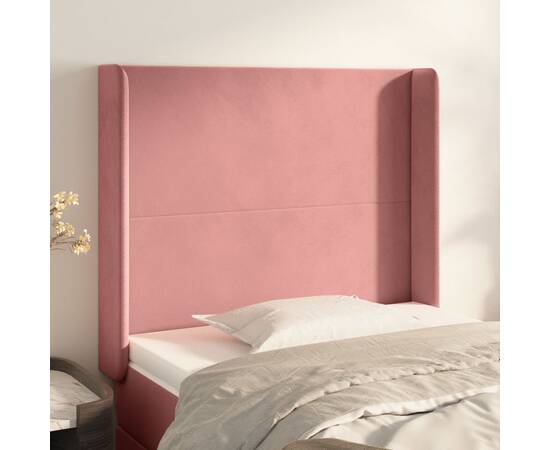 Tăblie de pat cu aripioare, roz, 83x16x118/128 cm, catifea