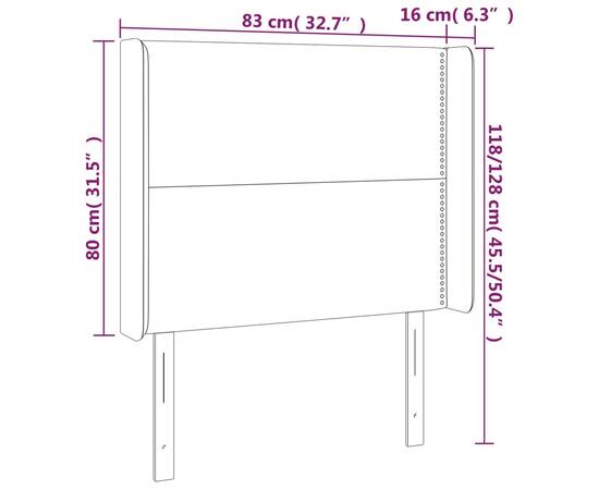 Tăblie de pat cu aripioare gri închis 83x16x118/128 cm textil, 9 image