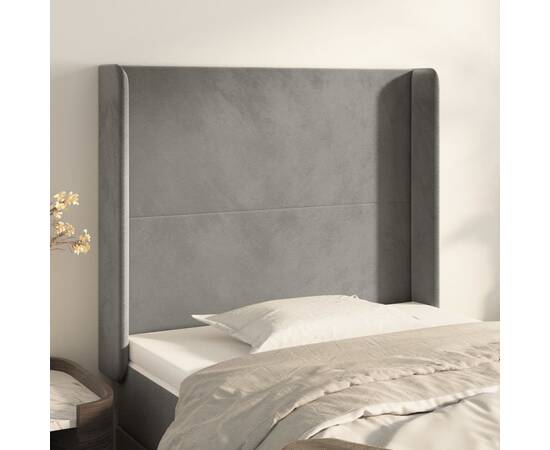 Tăblie de pat cu aripioare gri deschis 83x16x118/128 cm catifea