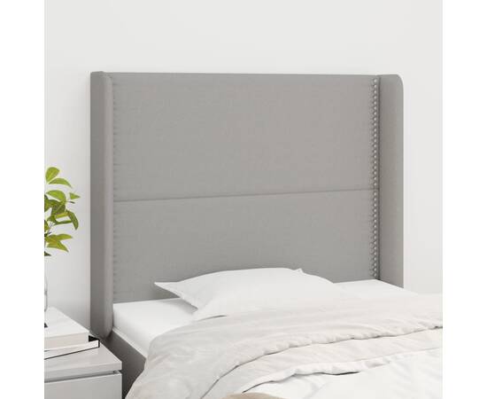 Tăblie de pat cu aripioare gri deschis 83x16x118/128 cm textil