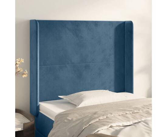 Tăblie pat cu aripioare albastru închis 83x16x118/128cm catifea