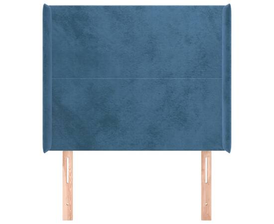 Tăblie pat cu aripioare albastru închis 83x16x118/128cm catifea, 3 image