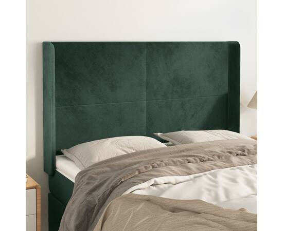 Tăblie pat cu aripioare verde închis 147x16x118/128 cm catifea