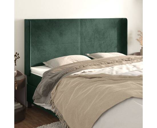 Tăblie pat cu aripioare verde închis 163x16x118/128 cm catifea