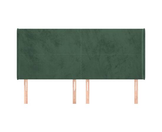 Tăblie pat cu aripioare verde închis 163x16x118/128 cm catifea, 3 image