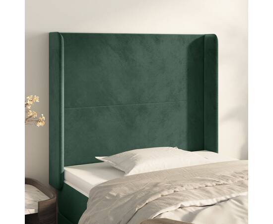 Tăblie pat cu aripioare verde închis 83x16x118/128 cm catifea