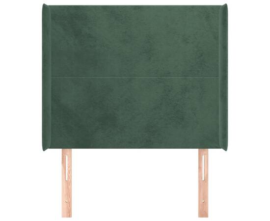 Tăblie pat cu aripioare verde închis 83x16x118/128 cm catifea, 3 image