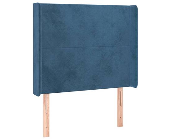 Tăblie pat cu urechi albastru închis 103x16x118/128 cm catifea, 2 image