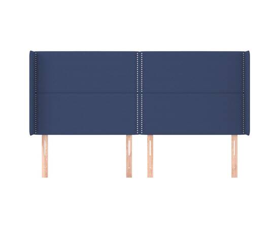 Tăblie de pat cu aripioare, albastru, 183x16x118/128 cm, textil, 3 image