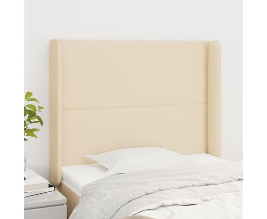 Tăblie de pat cu aripioare, crem, 103x16x118/128 cm, textil