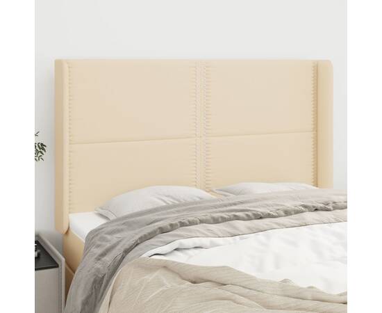 Tăblie de pat cu aripioare, crem, 147x16x118/128 cm, textil