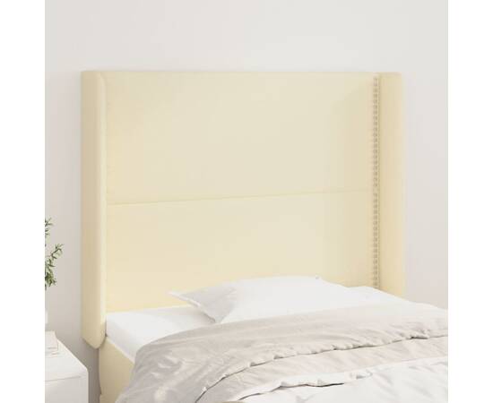 Tăblie de pat cu aripioare, crem, 83x16x118/128 cm, piele eco