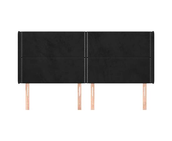 Tăblie de pat cu aripioare, negru, 203x16x118/128 cm, catifea, 3 image