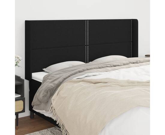 Tăblie de pat cu aripioare, negru, 203x16x118/128 cm, textil