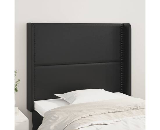 Tăblie de pat cu aripioare, negru, 83x16x118/128 cm, piele eco