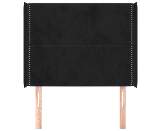 Tăblie de pat cu aripioare, negru, 93x16x118/128 cm, catifea, 3 image