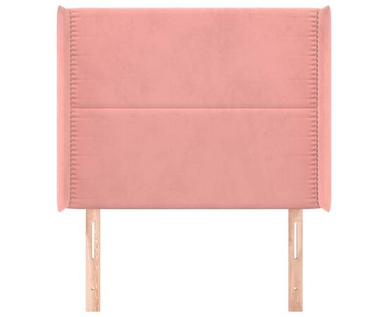 Tăblie de pat cu aripioare, roz, 83x16x118/128 cm, catifea, 3 image