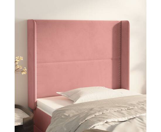 Tăblie de pat cu aripioare, roz, 93x16x118/128 cm, catifea