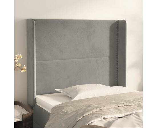Tăblie de pat cu aripioare gri deschis 93x16x118/128 cm catifea