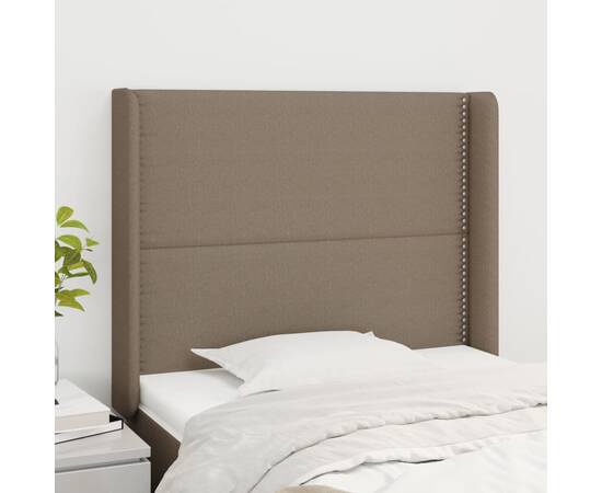 Tăblie de pat cu aripioare gri taupe 103x16x118/128 cm textil