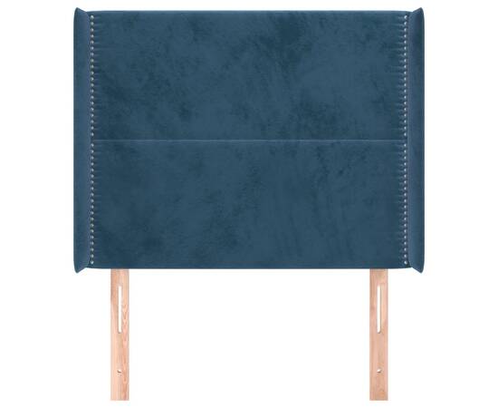 Tăblie pat cu aripioare albastru închis 93x16x118/128cm catifea, 3 image