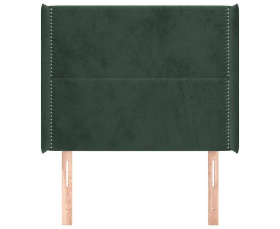 Tăblie pat cu aripioare verde închis 103x16x118/128 cm catifea, 3 image