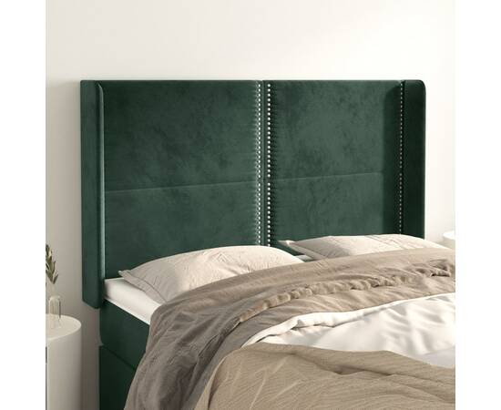 Tăblie pat cu aripioare verde închis 147x16x118/128 cm catifea