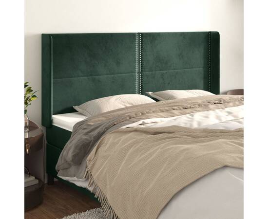 Tăblie pat cu aripioare verde închis 163x16x118/128 cm catifea