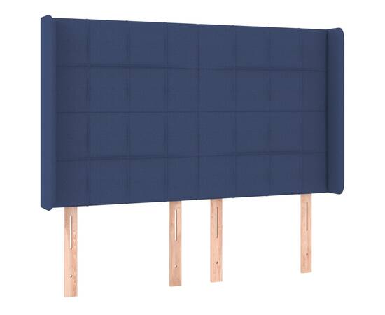 Tăblie de pat cu aripioare, albastru, 147x16x118/128 cm, textil, 2 image