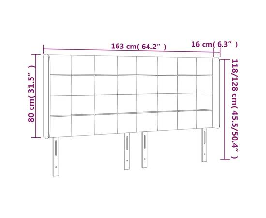 Tăblie de pat cu aripioare, albastru, 163x16x118/128 cm, textil, 9 image