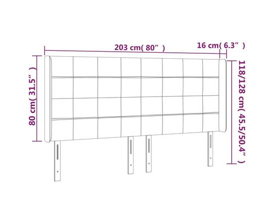 Tăblie de pat cu aripioare, albastru, 203x16x118/128 cm, textil, 9 image