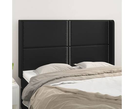 Tăblie de pat cu aripioare, negru, 147x16x118/128 cm, piele eco