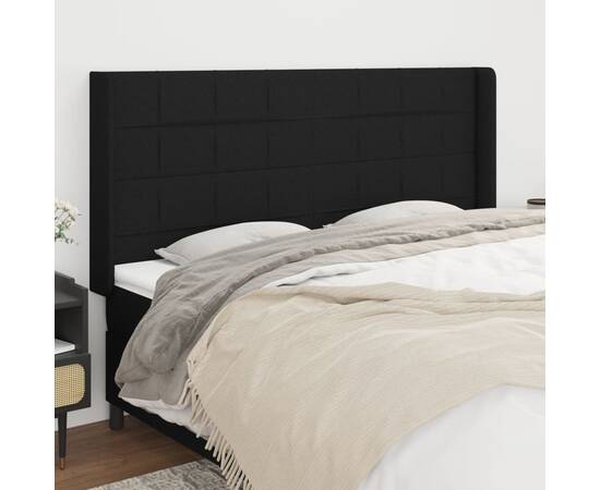 Tăblie de pat cu aripioare, negru, 203x16x118/128 cm, textil
