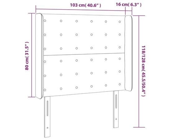 Tăblie de pat cu aripioare, alb, 103x16x118/128 cm, piele eco, 9 image