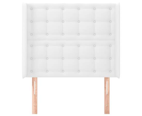 Tăblie de pat cu aripioare, alb, 103x16x118/128 cm, piele eco, 3 image