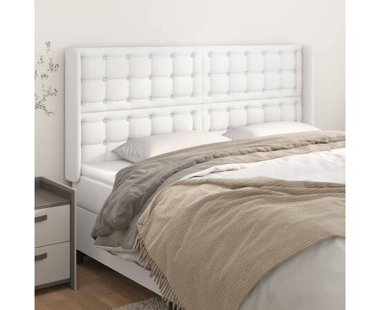 Tăblie de pat cu aripioare, alb, 183x16x118/128 cm, piele eco